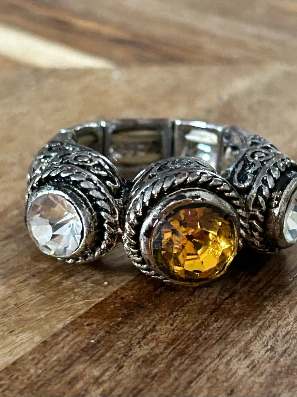 Vintage Gothic Mens Ring Silver King Royal Crystal Large Statement
